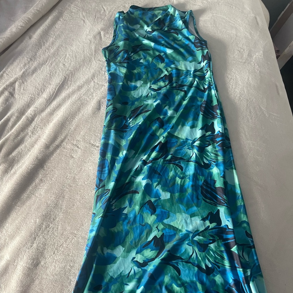 Blue and Green Floral Maxi Dress